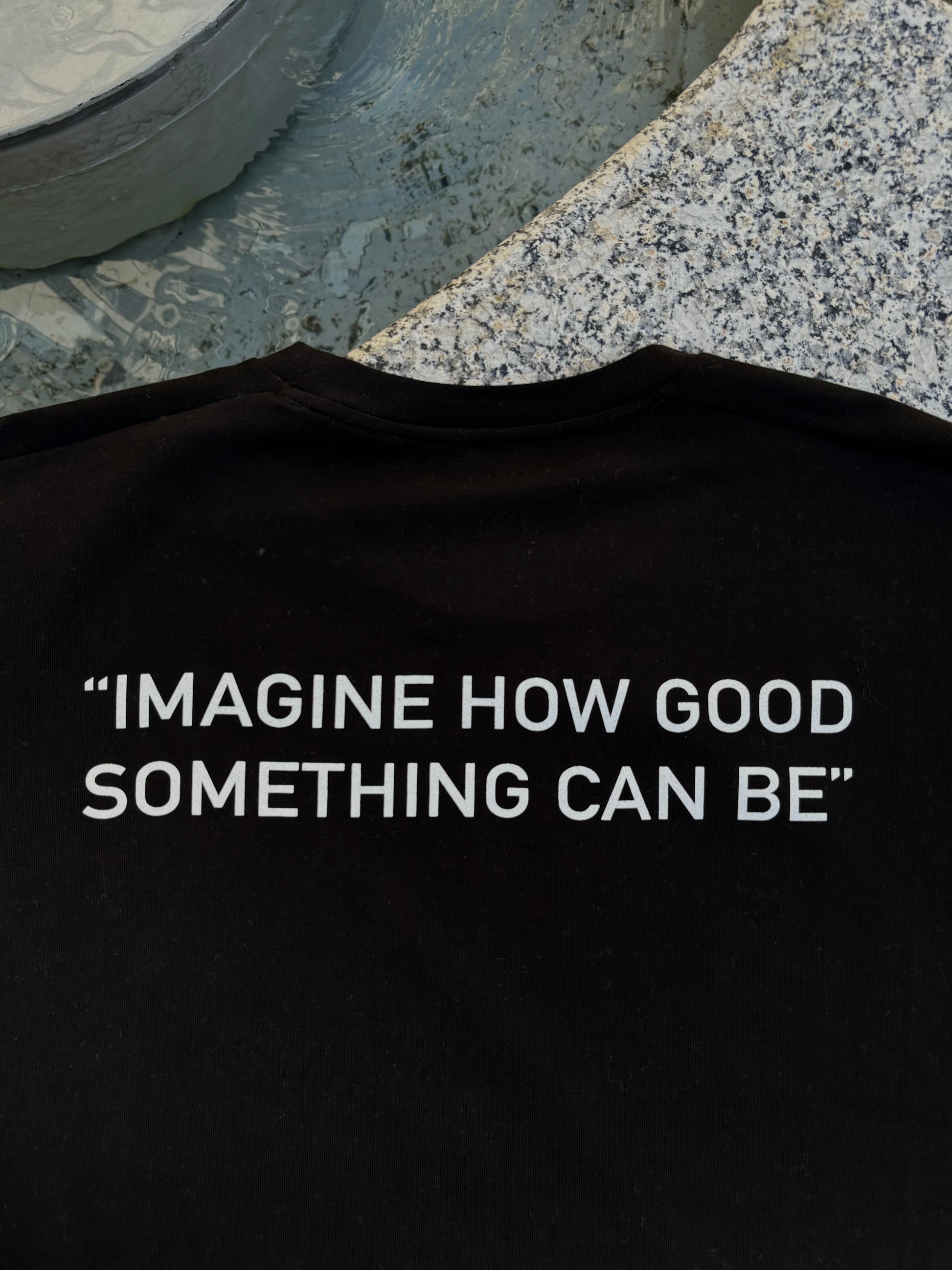 "Imagine" Screen Print Logo Boxy Tee in Black