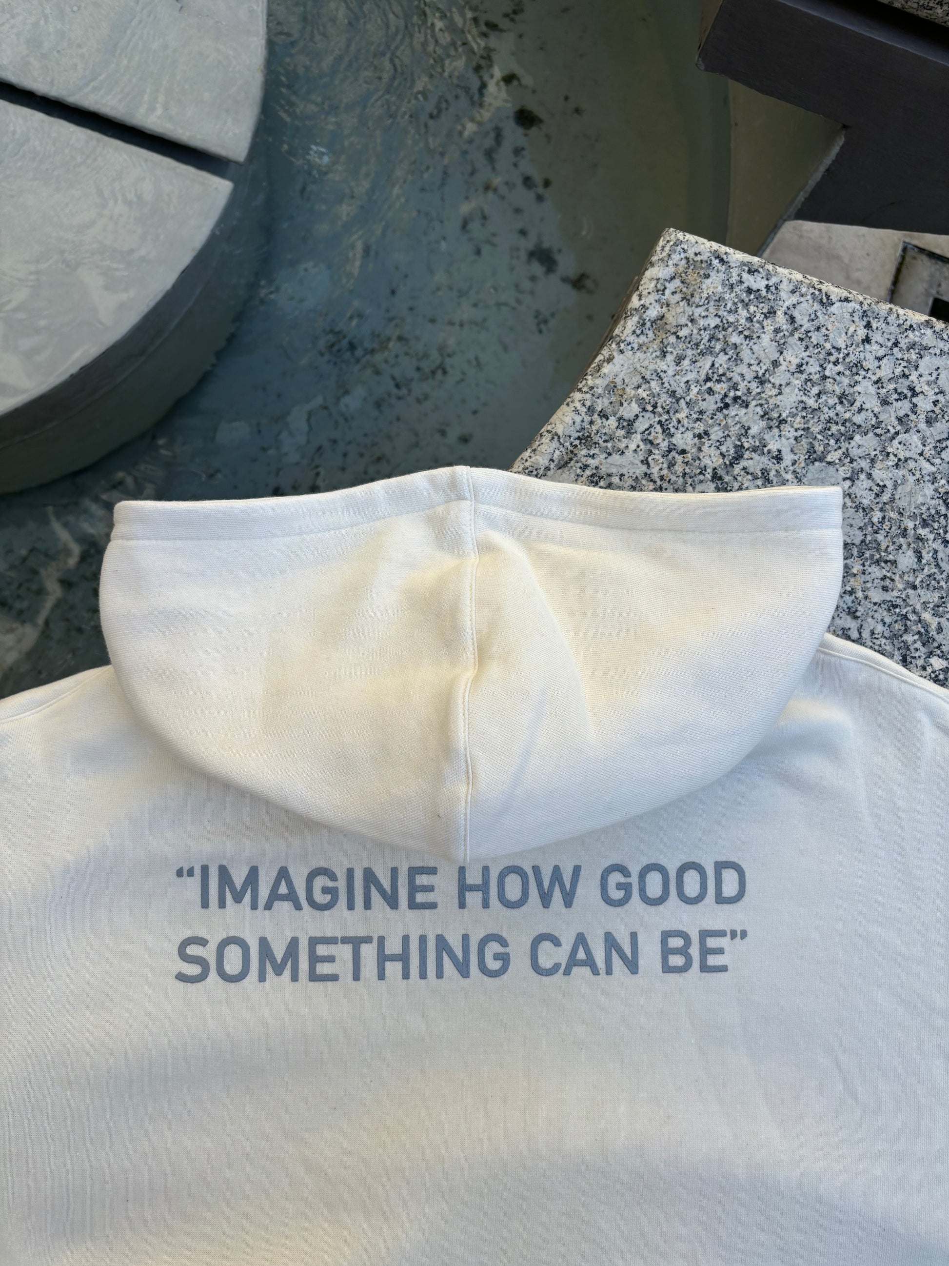 "Imagine" Screen Print Logo Hoody in Cream
