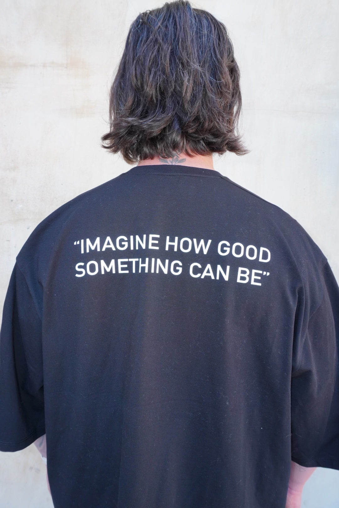 "Imagine" Screen Print Logo Boxy Tee in Black
