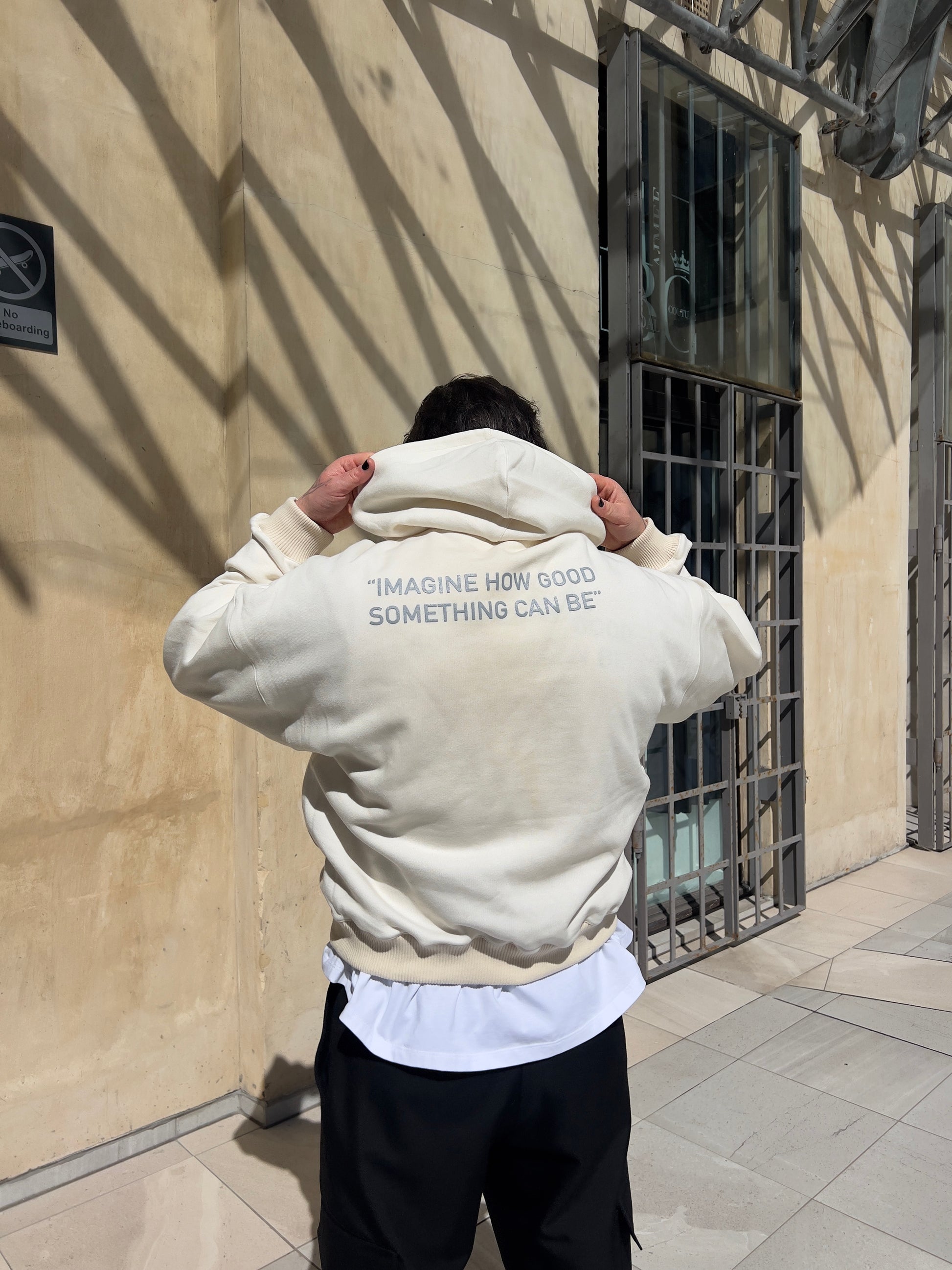 "Imagine" Screen Print Logo Hoody in Cream